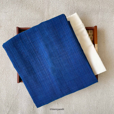 Fabric Pandit Kurta Set Deep Blue Color Bhagalpuri Woven Cotton Slub Kurta Fabric (1.8 Meters) | and Cotton Pyjama (2.5 Meters) | Unstitched Combo Set