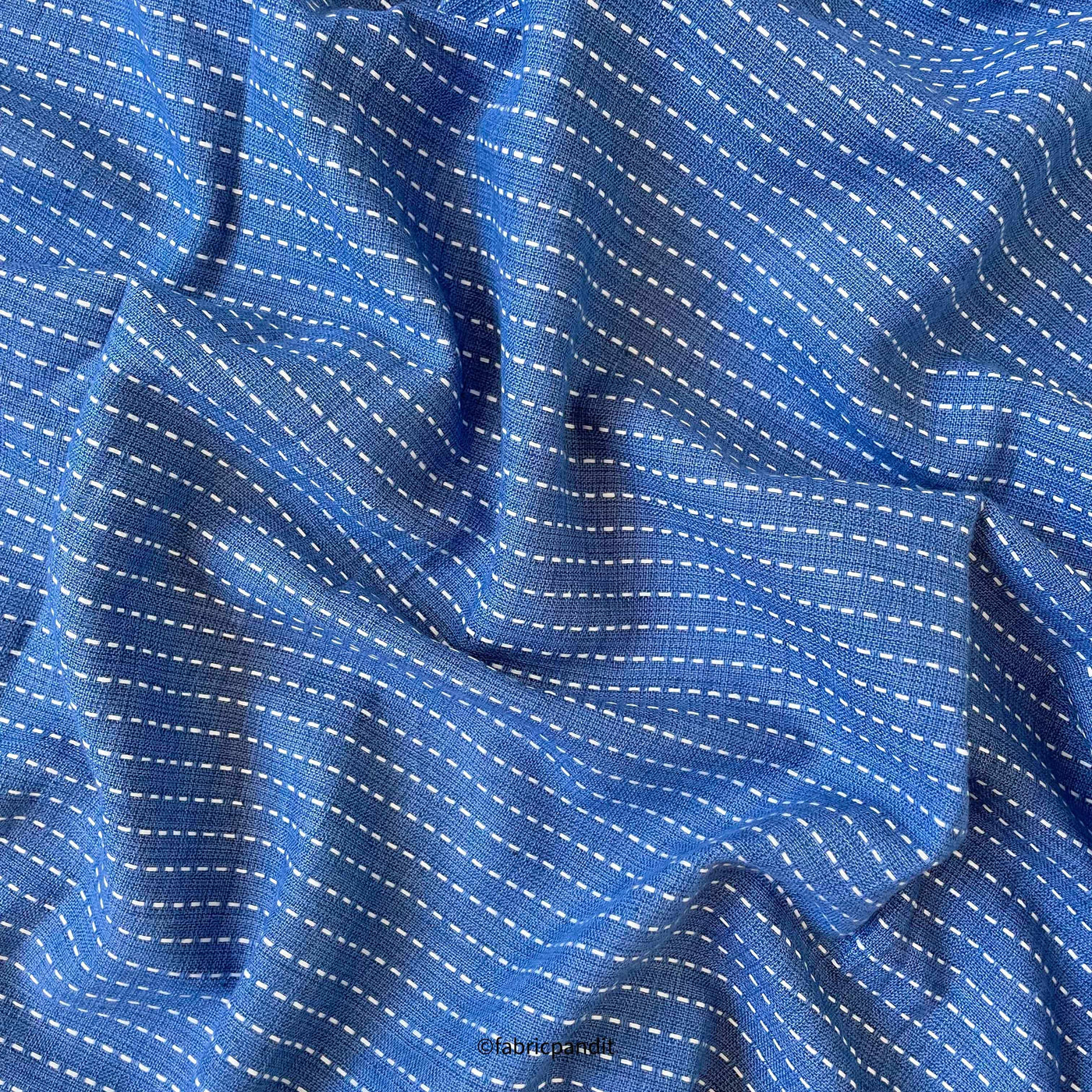 Fabric Pandit Kurta Set Denim Blue & Off - White Kantha Stripes | Woven Pure Cotton Kurta Fabric (3 Meters) | and Cotton Pyjama (2.5 Meters) | Unstitched Combo Set