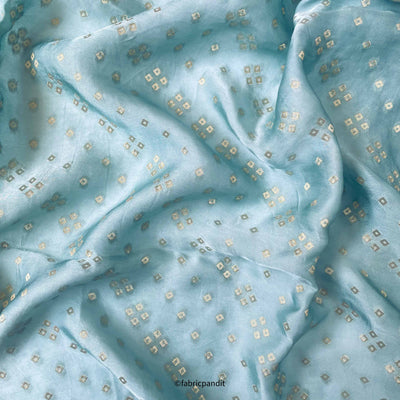 Fabric Pandit Kurta Set Dusty Blue Bandhani In Gold | Organza Satin Kurta Fabric (3 Meters) | and Cotton Pyjama (2.5 Meters) | Unstitched Combo Set
