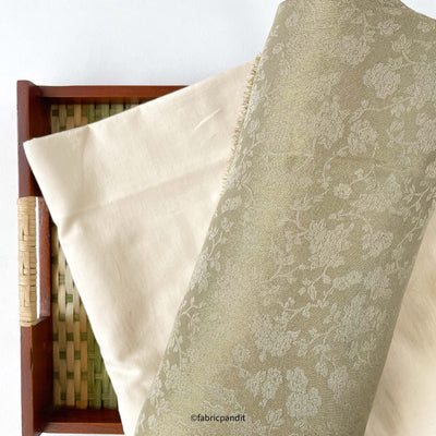 Fabric Pandit Kurta Set Dusty Silver Garden of Gold  | Woven Kanchi Silk Kurta Fabric (3 Meters) | and Cotton Pyjama (2.5 Meters) | Unstitched Combo Set