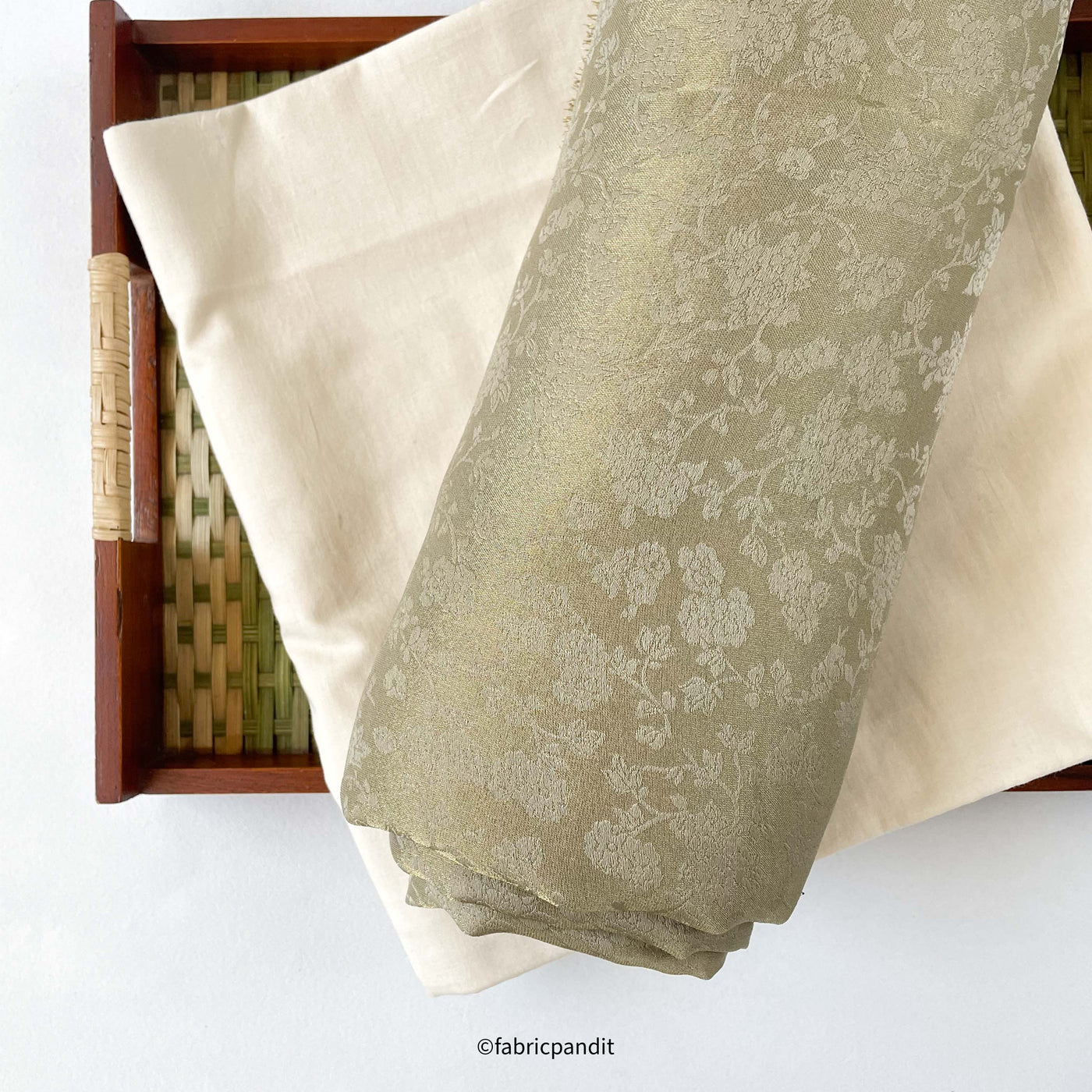 Fabric Pandit Kurta Set Dusty Silver Garden of Gold  | Woven Kanchi Silk Kurta Fabric (3 Meters) | and Cotton Pyjama (2.5 Meters) | Unstitched Combo Set