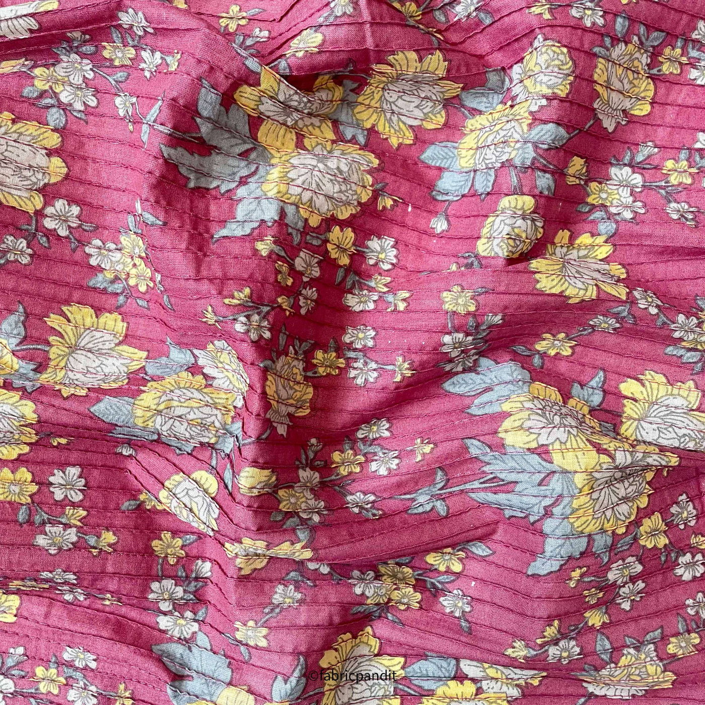 Fabric Pandit Kurta Set Light Ruby Red & Yellow Wild Flower Garden Pintucks | Hand Block Printed Pure Cotton Kurta Fabric (3.2 Meters) | and Cotton Pyjama (2.5 Meters) | Unstitched Combo Set