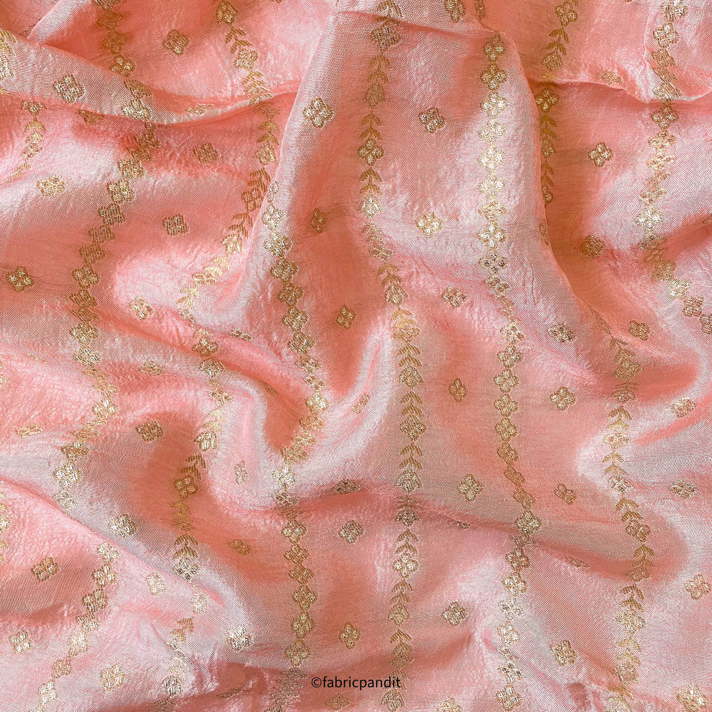 Fabric Pandit Kurta Set Men's Dusty Peach Floral Stripes Cloth of Gold | Woven Pure Russian Silk Kurta Fabric (3.2 Meters) | and Cotton Pyjama (2.5 Meters) | Unstitched Combo Set