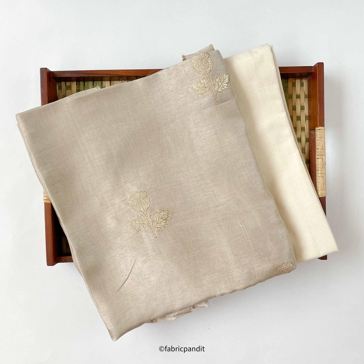Fabric Pandit Kurta Set Men's Pure Silver Vintage Rose Cloth of Gold | Woven Pure Russian Silk Kurta Fabric (3.2 Meters) | and Cotton Pyjama (2.5 Meters) | Unstitched Combo Set