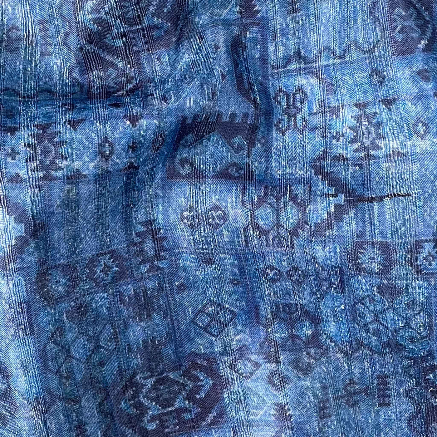 Fabric Pandit Kurta Set Men's Tribal Blue Digital Printed Unstitched Tussar Silk Kurta Fabric and Cotton Pyjama Combo Set