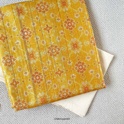 Fabric Pandit Kurta Set Men's & Women's Classic Yellow | Digital Printed Unstitched Tussar Silk Kurta Fabric (2.5 Meters) | and Cotton Pyjama (2.5 Meters) | Unstitched Combo Set