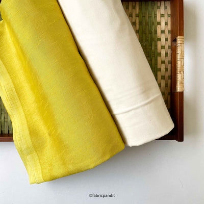 Fabric Pandit Kurta Set Mustard Yellow | Natural Raw Silk Kurta Fabric (3 Meters) | and Cotton Pyjama (2.5 Meters) | Unstitched Combo Set