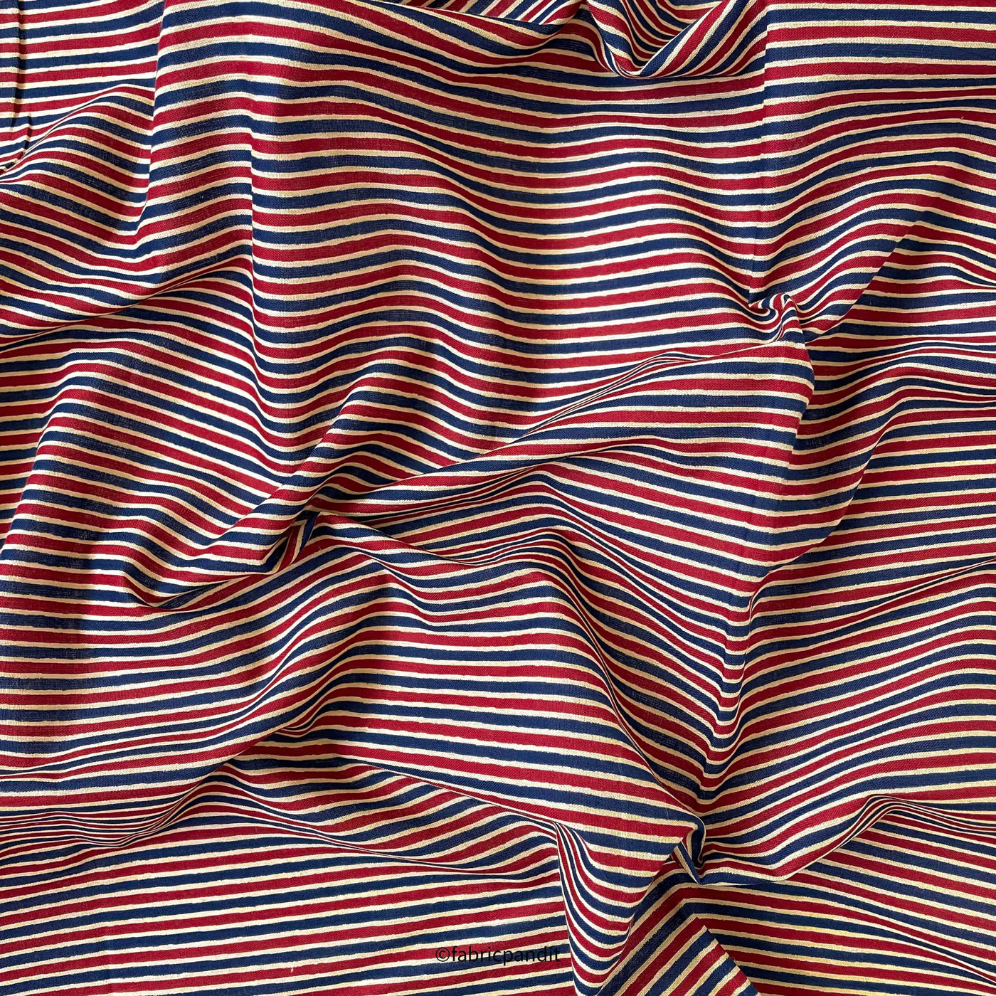Fabric Pandit Kurta Set Red & Blue Solid Stripes | Hand Block Printed Pure Cotton Kurta Fabric (3 Meters) | and Cotton Pyjama (2.5 Meters) | Unstitched Combo Set