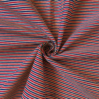 Fabric Pandit Kurta Set Red & Blue Solid Stripes | Hand Block Printed Pure Cotton Kurta Fabric (3 Meters) | and Cotton Pyjama (2.5 Meters) | Unstitched Combo Set
