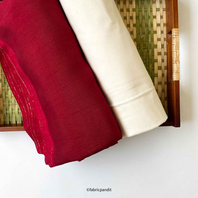 Fabric Pandit Kurta Set Royal Red | Natural Raw Silk Kurta Fabric (3 Meters) | and Cotton Pyjama (2.5 Meters) | Unstitched Combo Set