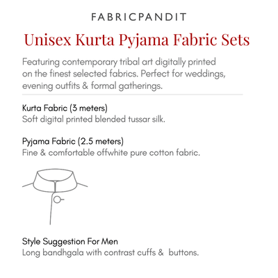 Fabric Pandit Kurta Set Unisex Classic Yellow | Digital Printed Unstitched Tussar Silk Kurta Fabric (3 Meters) | and Cotton Pyjama (2.5 Meters) | Unstitched Combo Set