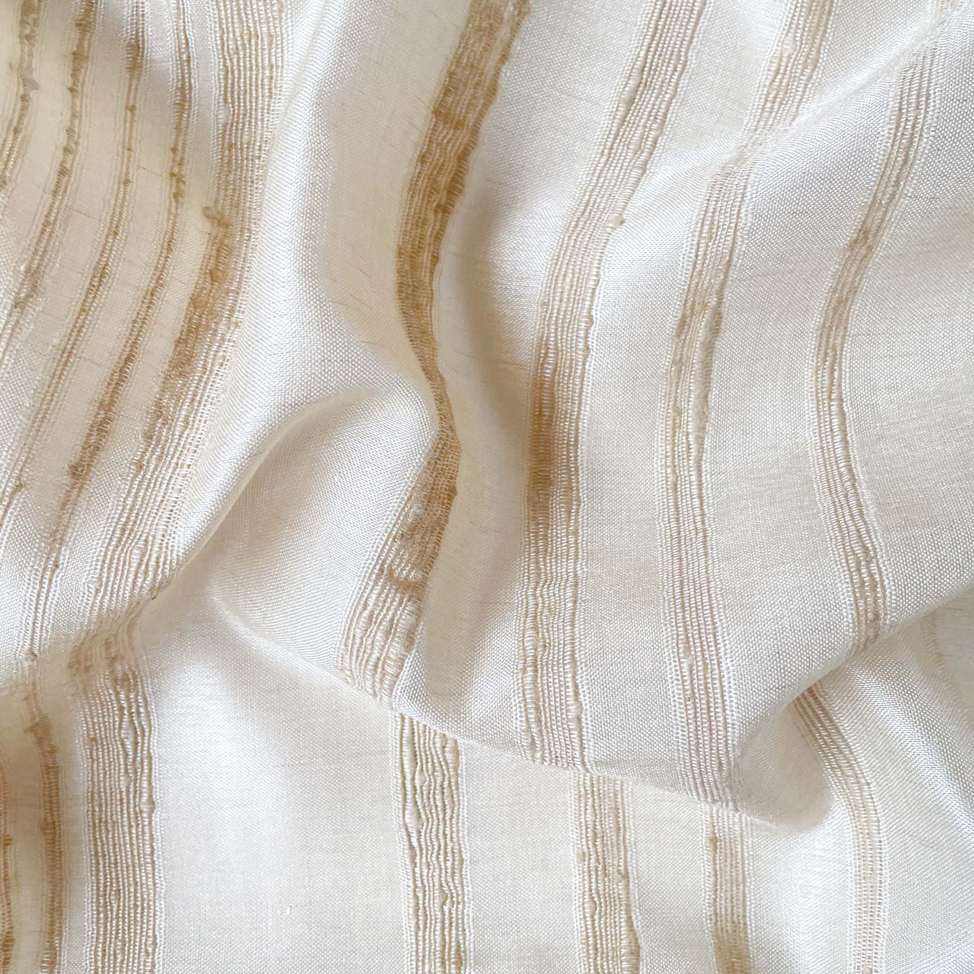 Unisex Off-White Color Dobby Stripes | Tussar Silk Kurta Fabric (2.5 Meters) | And Cotton Pyjama (2.5 Meters) | Unstitched Combo Set 
