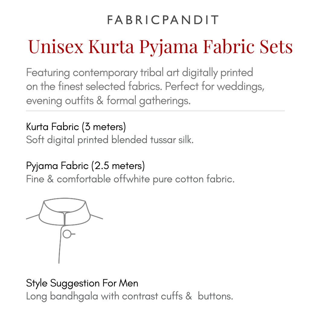 Fabric Pandit Kurta Set Unisex Orange | Digital Printed Tussar Silk Kurta Fabric (3 Meters) | and Cotton Pyjama (2.5 Meters) | Unstitched Combo Set