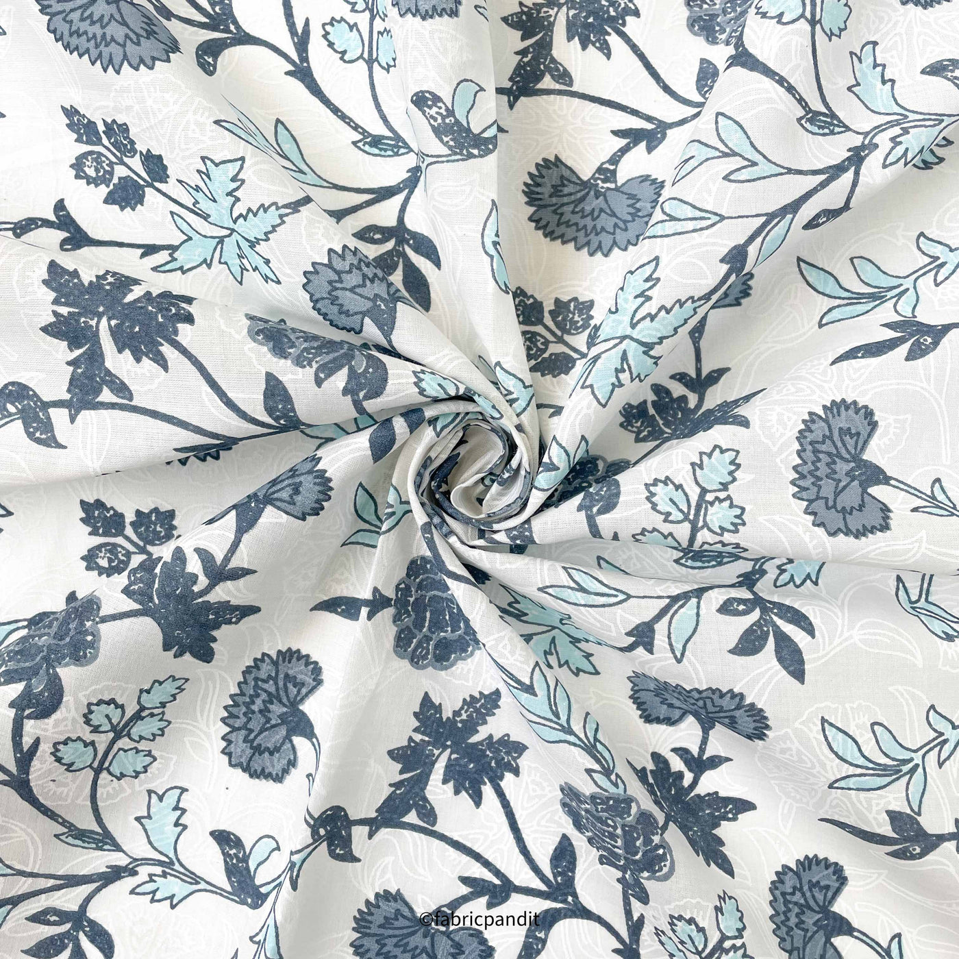 Fabric Pandit Kurta Set White & Grey Orchids & Roses | Hand Block Printed Pure Cotton Kurta Fabric (3 Meters) | and Cotton Pyjama (2.5 Meters) | Unstitched Combo Set