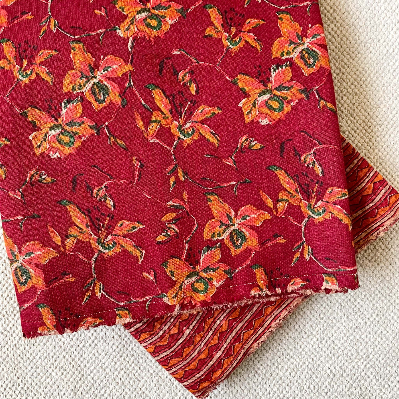 Women's Maroon & Mustard Summer in Hawaii Floral | Hand Block Printed Pure Cotton Silk Kurta Fabric (2.5 meters) | Hand Block Printed Pure Cotton Silk Pyjama Fabric (2.5 meters) | Unstitched Combo Set