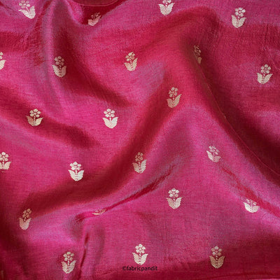 Fabric Pandit Kurta Set Women's Rose Pink Mini Daisies Cloth of Gold | Woven Pure Russian Silk Kurta Fabric (3.2 Meters) | and Cotton Pyjama (2.5 Meters) | Unstitched Combo Set