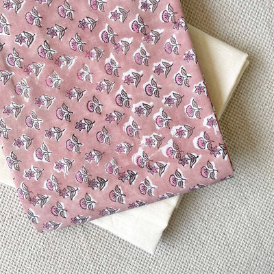 Fabric Pandit Kurta Set Women's Soft Peach Mughal Flower Pattern | Hand Block Printed Pure Cotton Kurta Fabric (2.5 Meters) | and Cotton Pyjama (2.5 Meters) | Unstitched Combo Set