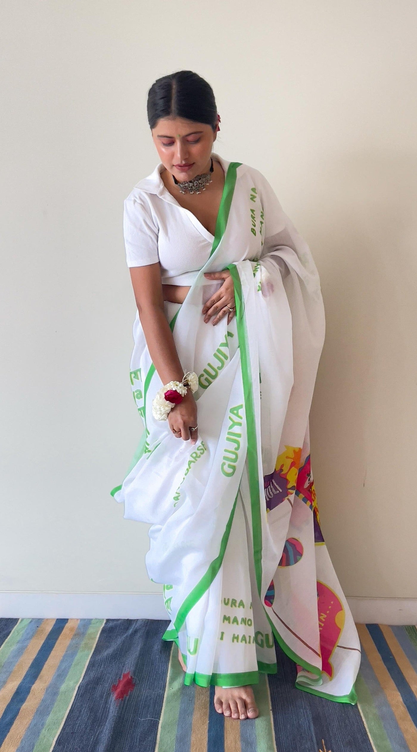 Soft Modal Transparent White Saree With Tassel|Barfi|Suta