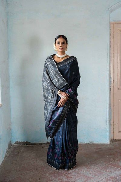 Fabric Pandit Saree Royal Blue The Bhujodi Story Digital Printed Dhakkai Tussar Silk Kothapatti Saree
