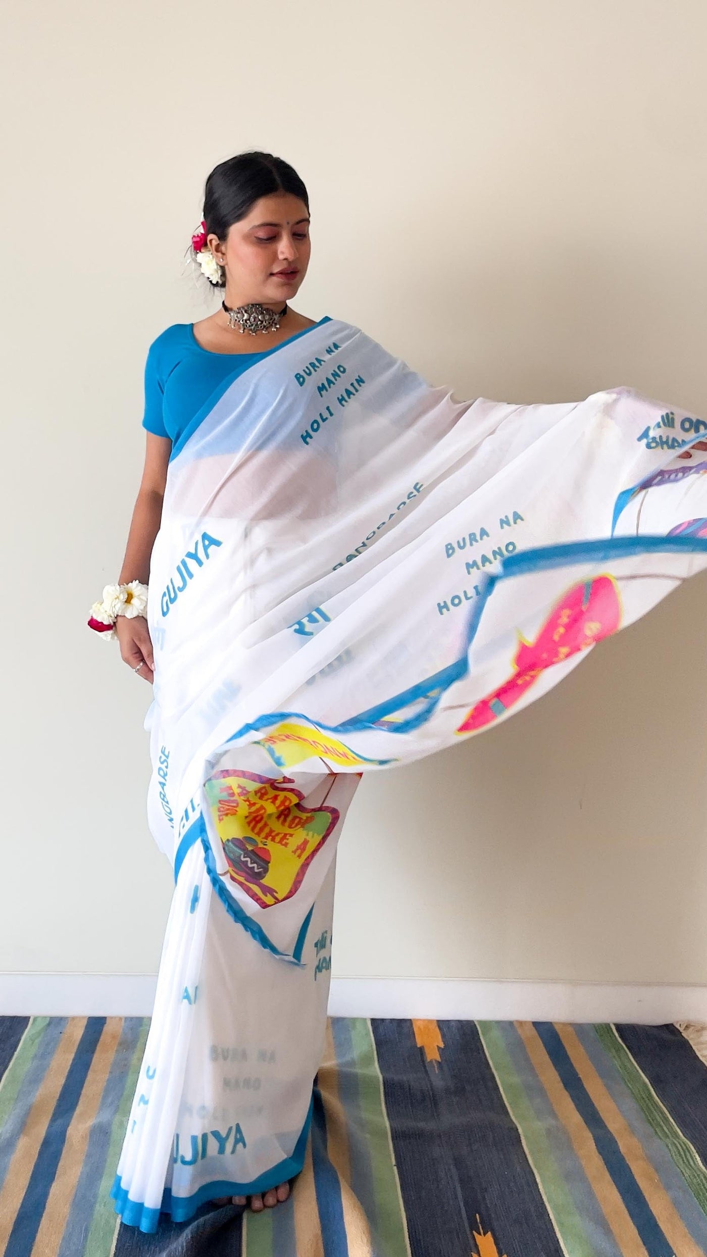 Buy C.J FABRICS Digital Print Daily Wear Cotton Silk White Sarees Online @  Best Price In India | Flipkart.com