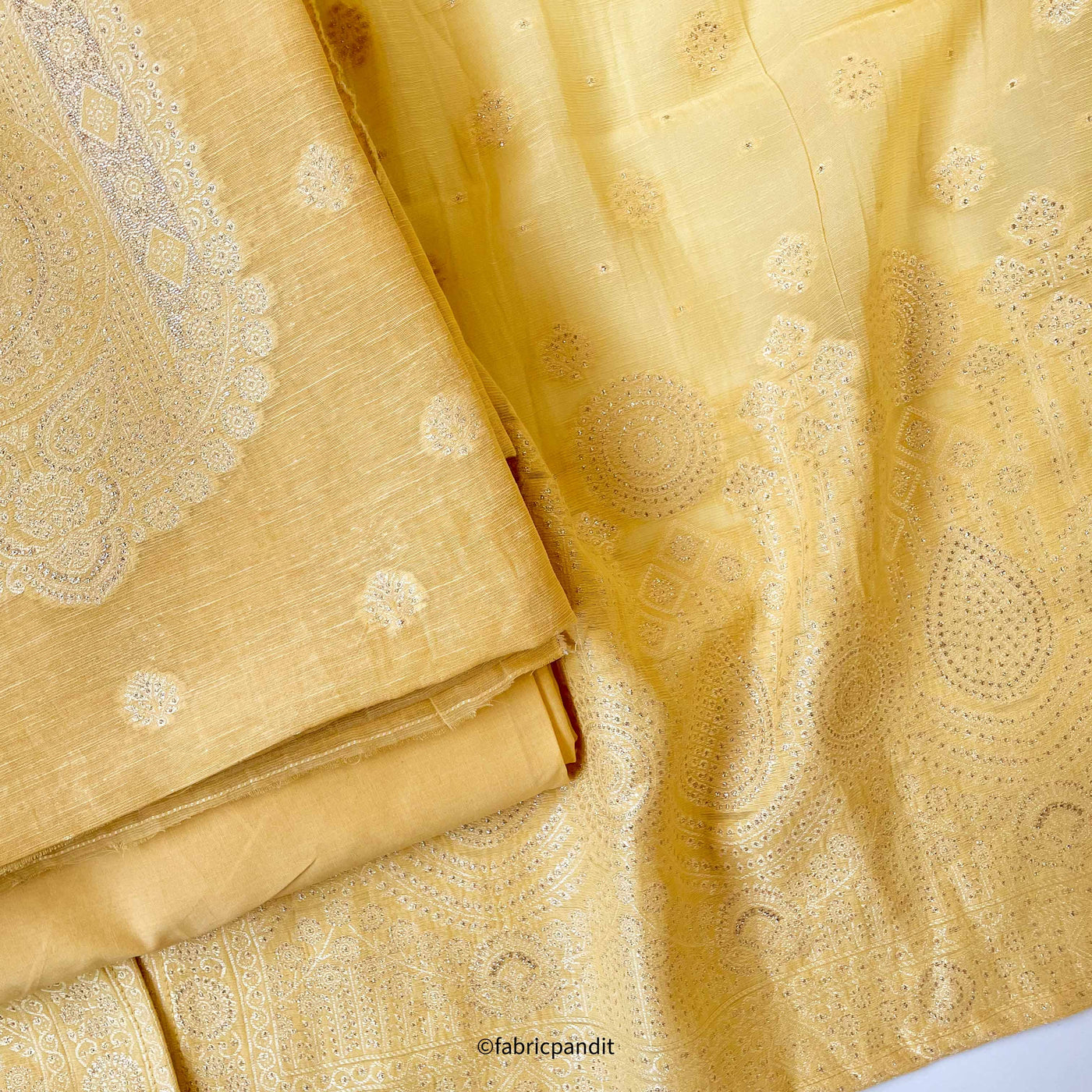 Fabric Pandit Unstitched Suit Blooming Yellow Guftagu Collection Woven Fine Linen Unstitched Suit Set