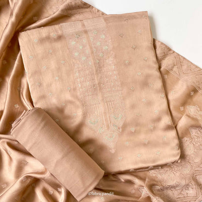 Fabric Pandit Unstitched Suit Coffee Brown Guftagu Collection Woven Pure Gaji Silk Unstitched Suit Set