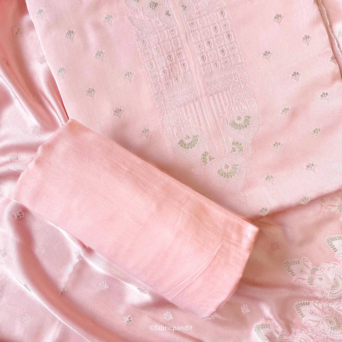 Fabric Pandit Unstitched Suit Soft pink Guftagu Collection Woven Pure Gaji Silk Unstitched Suit Set