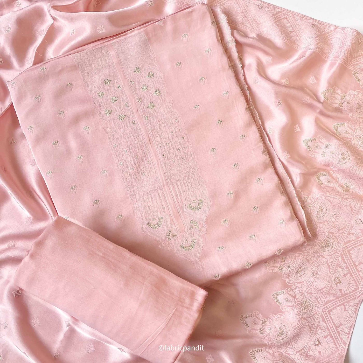Fabric Pandit Unstitched Suit Soft pink Guftagu Collection Woven Pure Gaji Silk Unstitched Suit Set