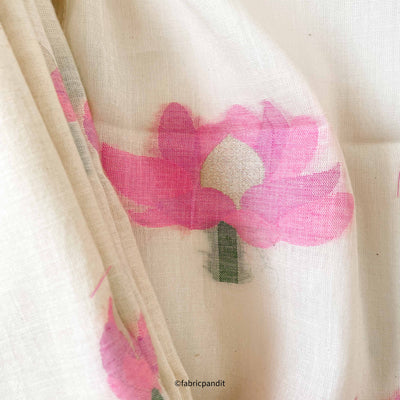 Fabric Pandit Unstitched Suit Soft-White & Pink The Sweet Lotus Jamdani Woven Pure Cotton Unstitched Suit Set