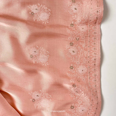 Fabric Pandit Unstitched Suit Sugar Peach Guftagu Collection Woven Pure Gaji Silk Unstitched Suit Set